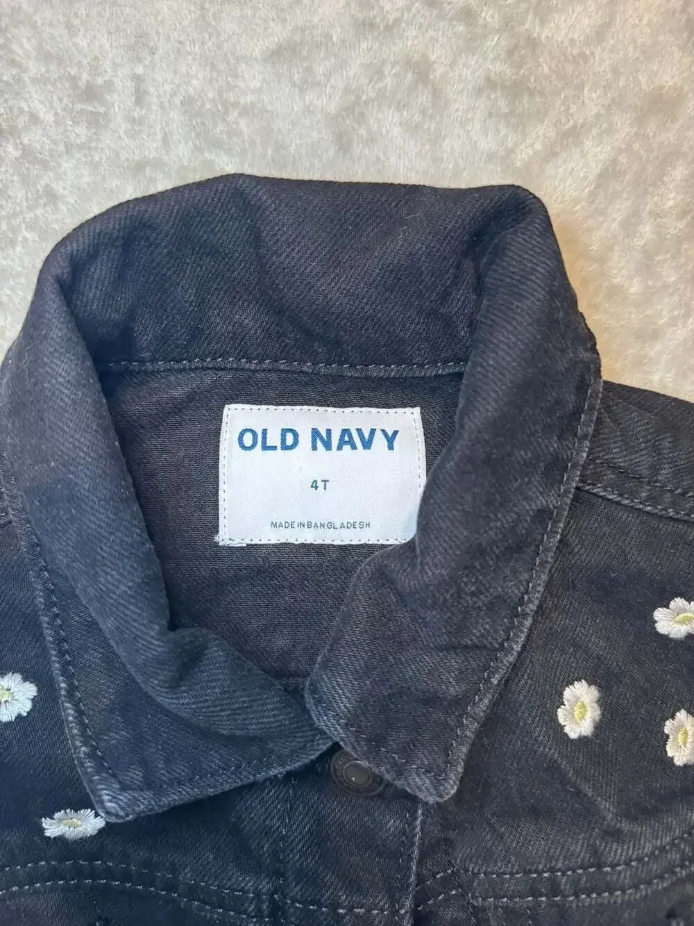 Old Navy Girls Black Denim Jacket with Floral Embroidery
